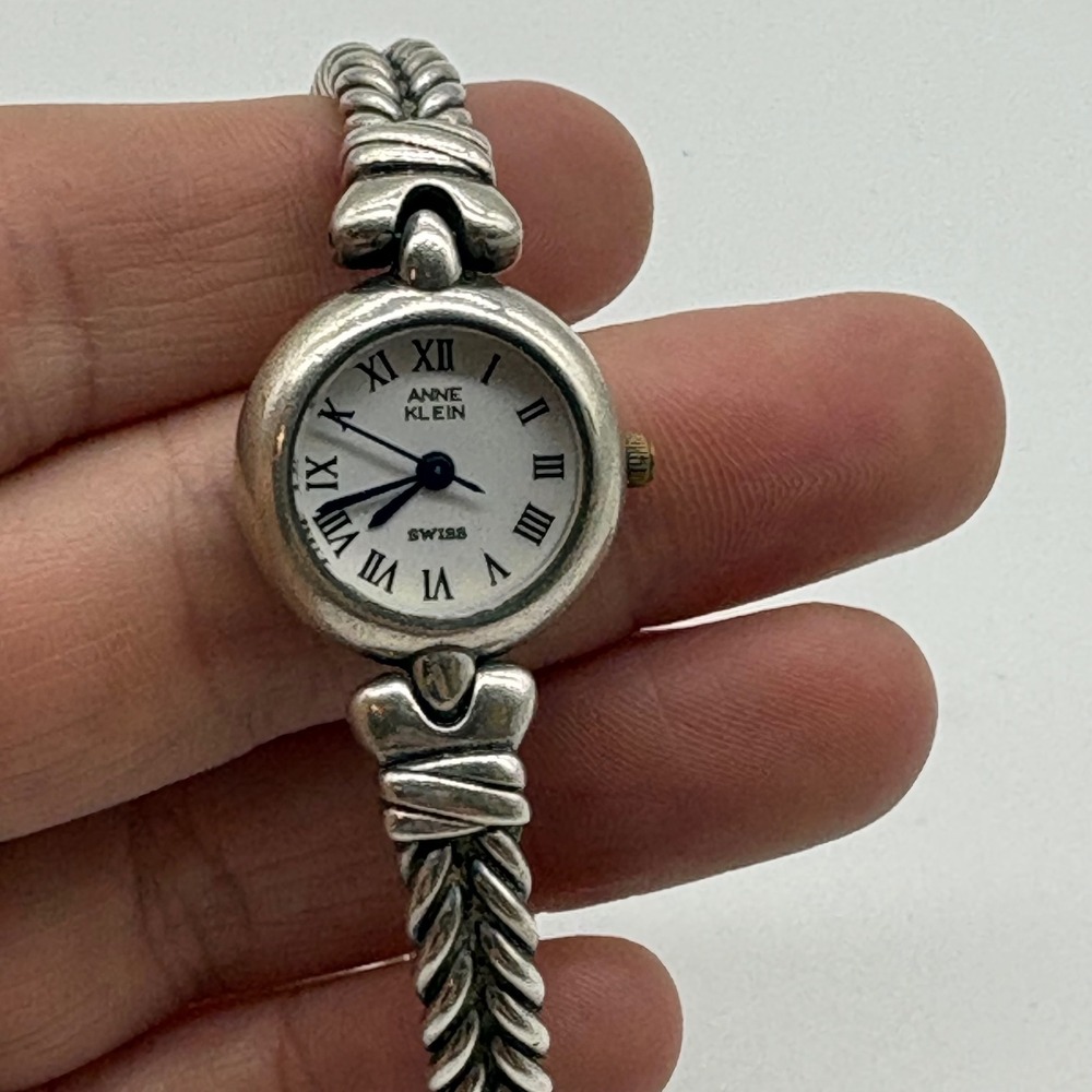 Anne Klein Sterling Silver Swiss Quartz Watch Rope Bracelet Needs Battery